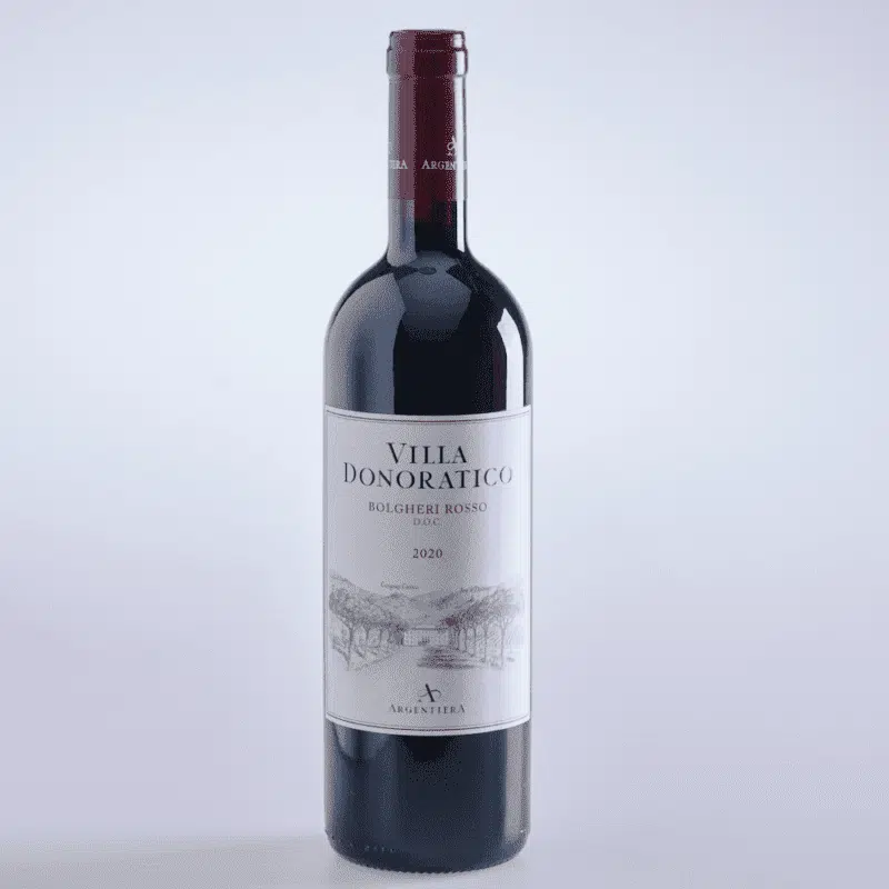Eine Flasche Rotwein Villa Donoratico aus Bolgheri Italien
