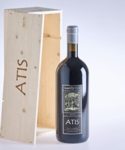 Weinflasche mit Holzkiste Atis Bolgheri DOC Superiore