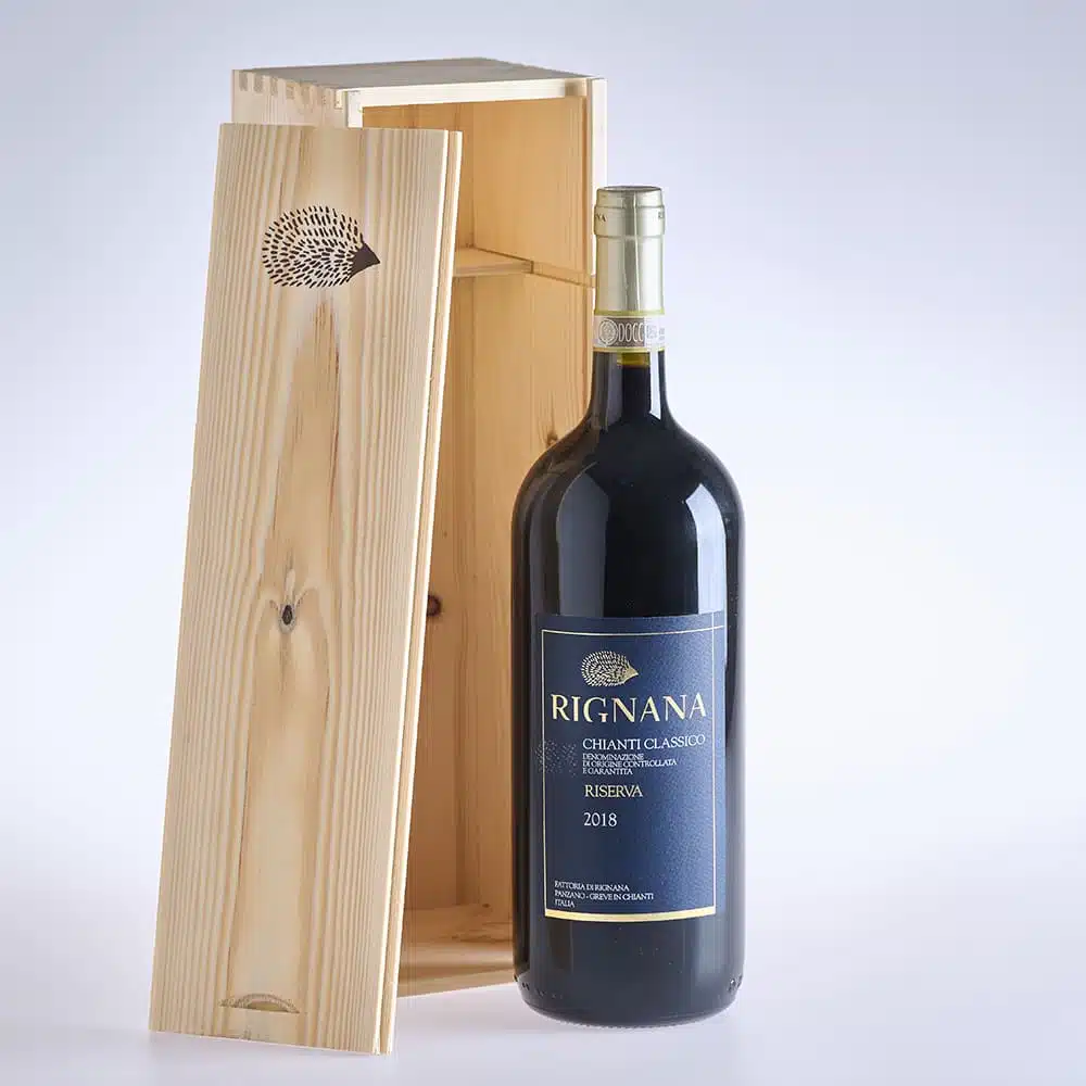 Weinflasche mit Holzkiste Chianti Classico Riserva Rosso DOCG