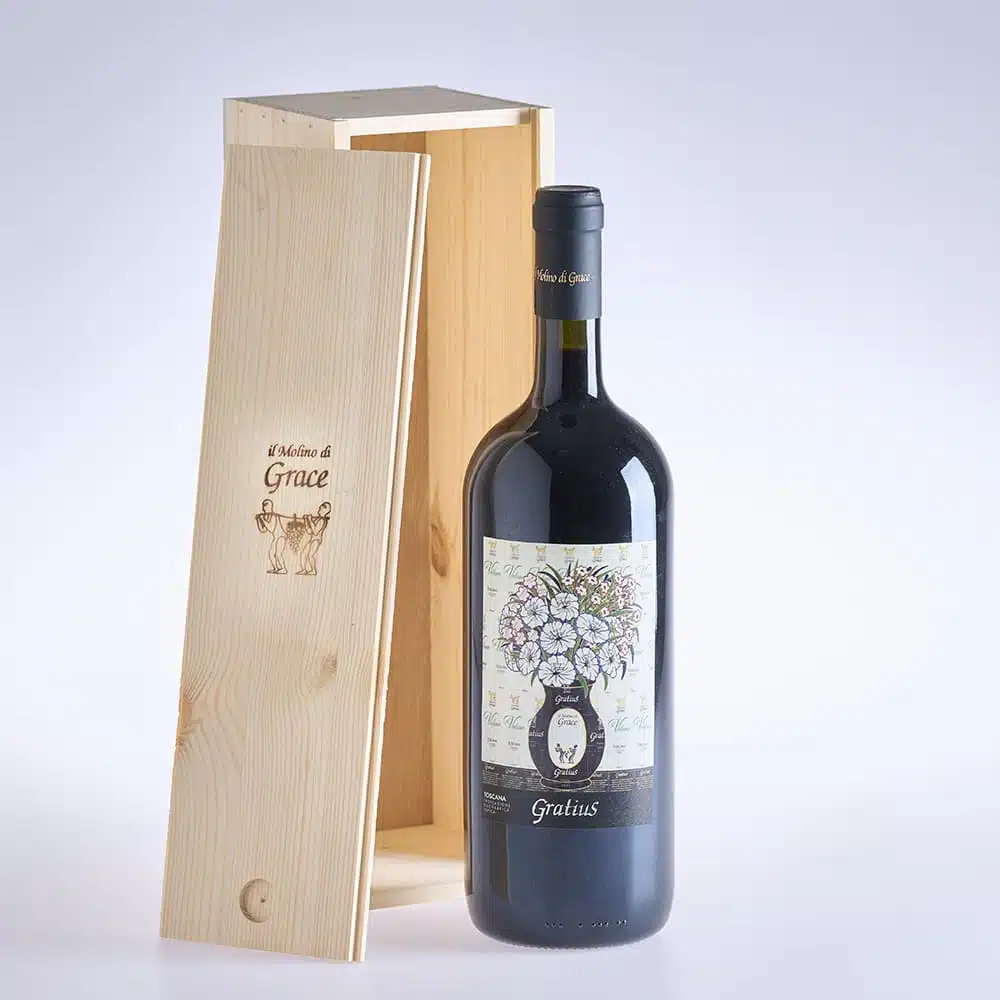 Weinflasche mit Holzkiste Gratius Toskana IGT
