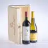 Two wine bottles with wooden case Guado Al Melo Collection, Criseo and Rute, Bolgheri