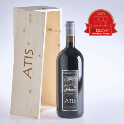 Luxuriöser Rotwein in einer Holzkiste, perfekt als Geschenk Atis Bolgheri DOC Superiore