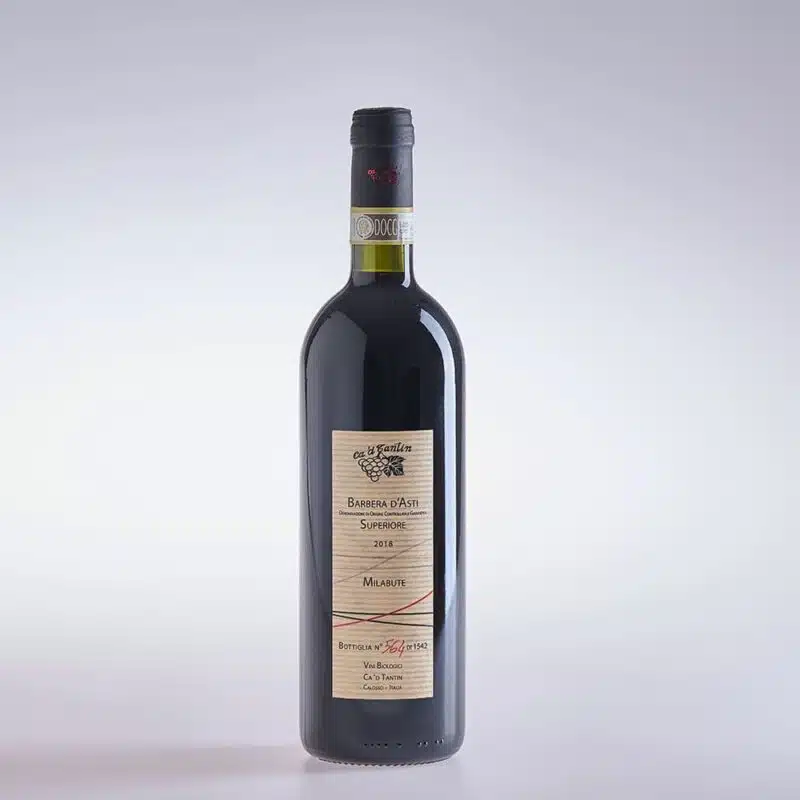 Fotoaufnahme zeigt Rotwein Barbera D'Asti von Winzer Ca 'd Tantin