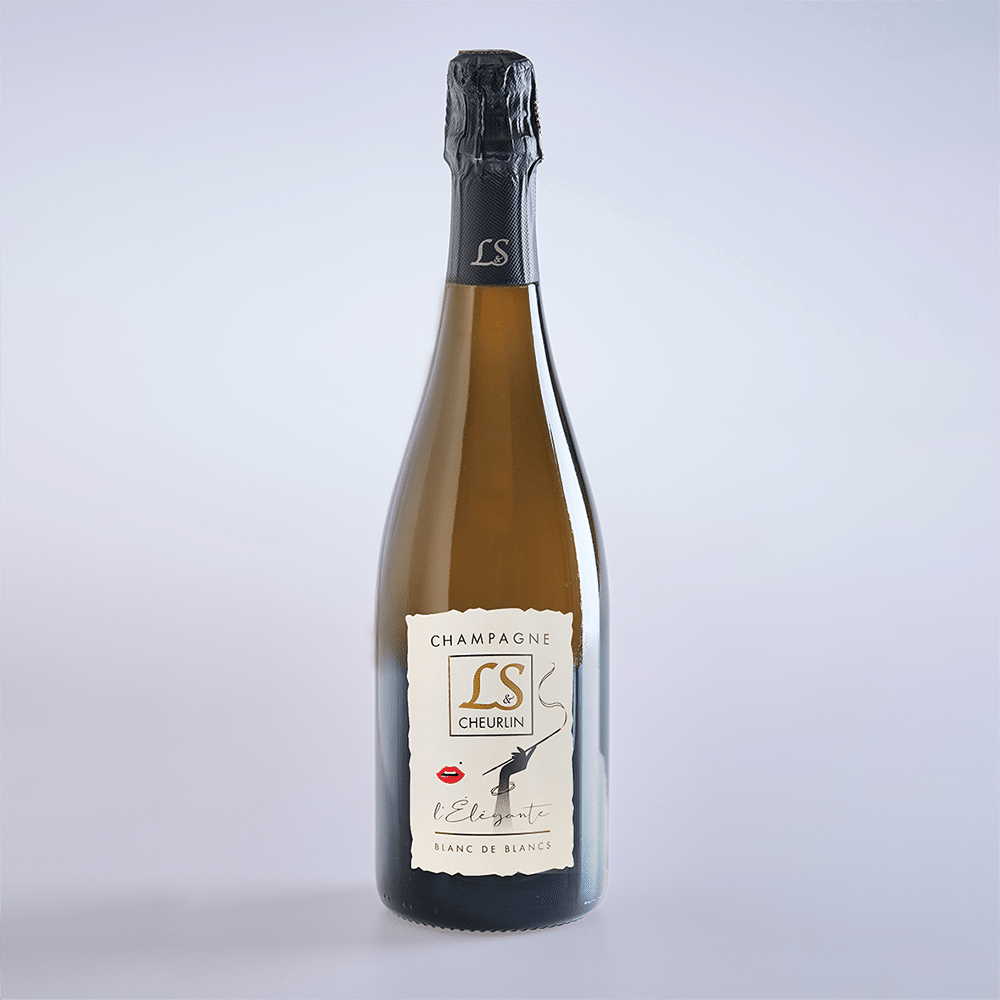 The image shows a bottle of Champagne LS Cheurlin Blanc de Blancs.